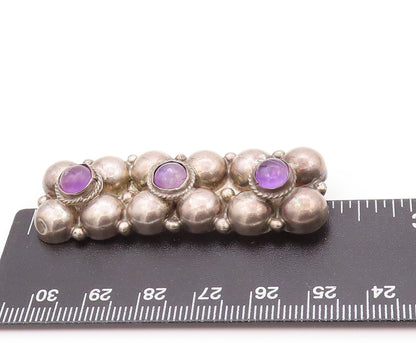 925 Sterling Silver Vintage Brooch MEXICO Cabochon Amethyst Flower Band  BP11537