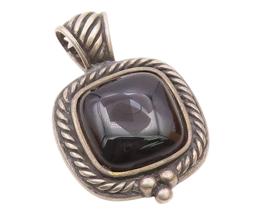 925 Sterling Silver  Vintage Cabochon Black Onyx Twist Trim Pendant  PT18560