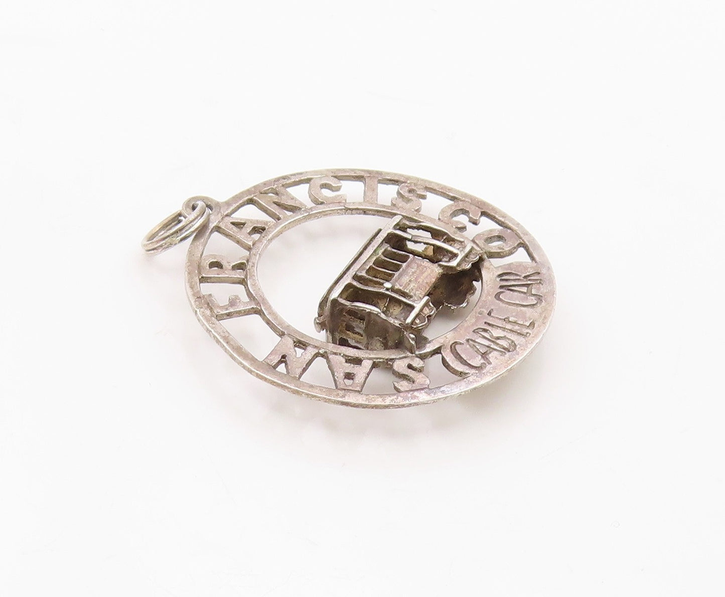 925 Sterling Silver  Vintage San Francisco Cable Car Souvenir Pendant  PT19436