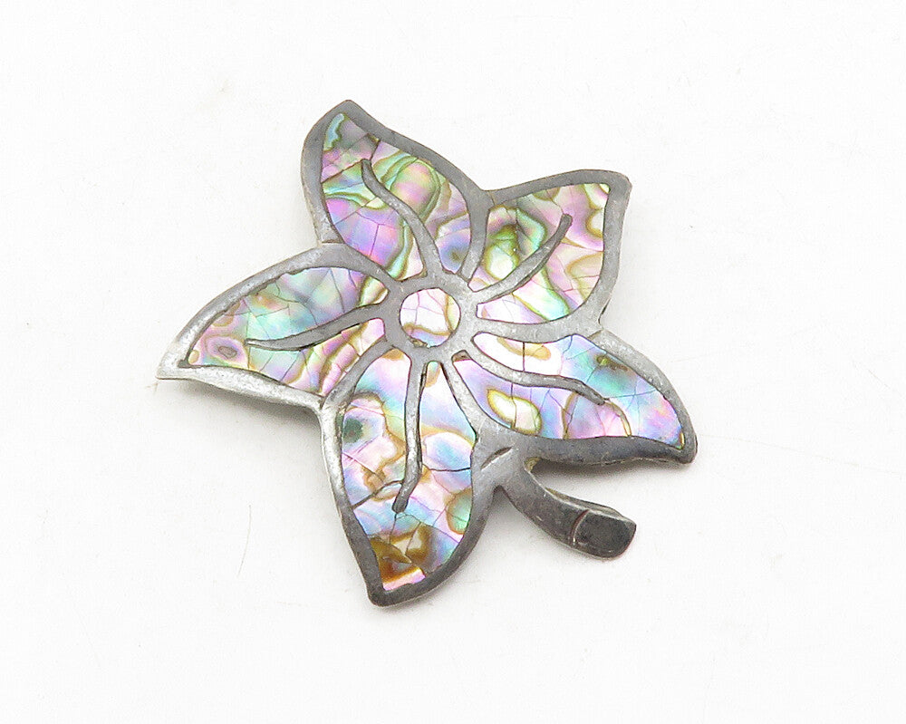 MEXICO 925 Sterling Silver  Vintage Abalone Shell Flower Brooch Pin  BP4678
