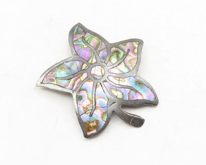 MEXICO 925 Sterling Silver  Vintage Abalone Shell Flower Brooch Pin  BP4678