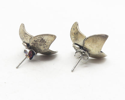 MEXICO 925 Sterling Silver Vintage Dark Tone Flower Motif Drop Earrings EG6264