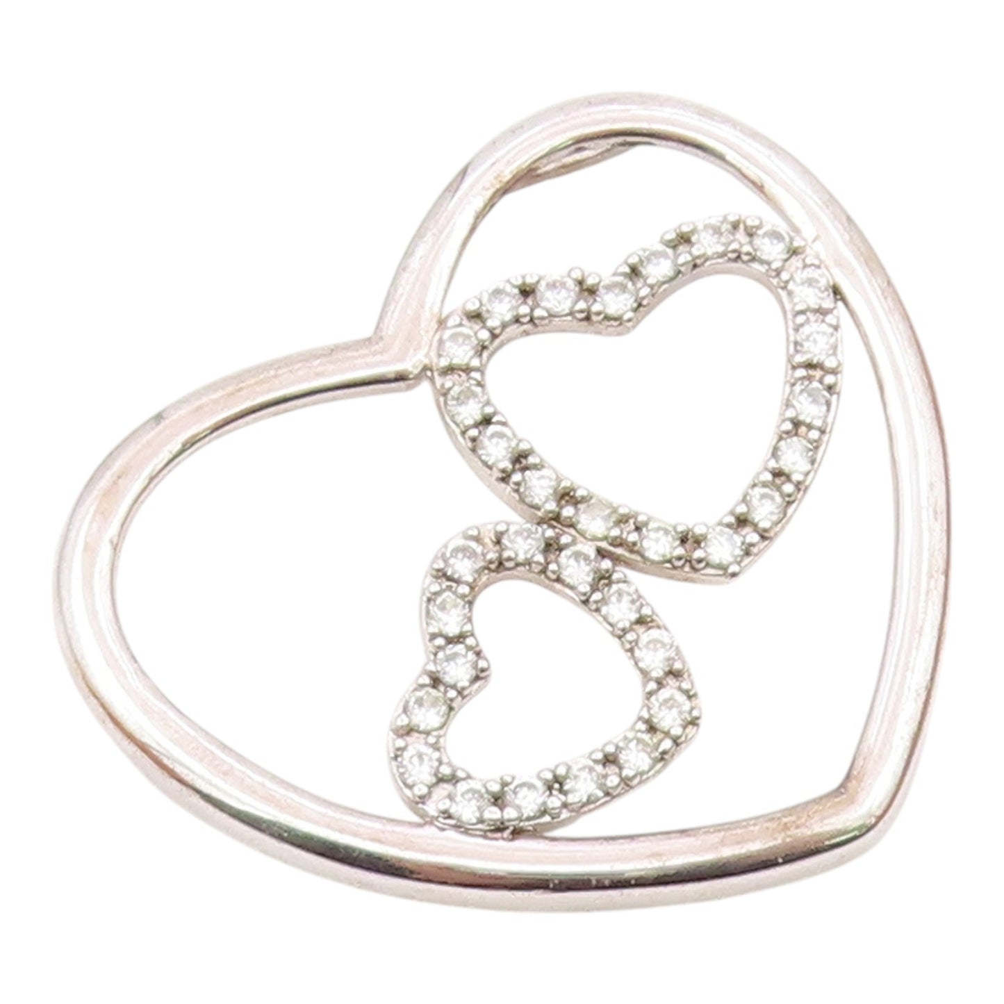925 Sterling Silver  Vintage Triple Love Heart Cubic Zirconia Pendant  PT21034