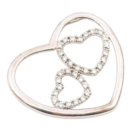 925 Sterling Silver  Vintage Triple Love Heart Cubic Zirconia Pendant  PT21034