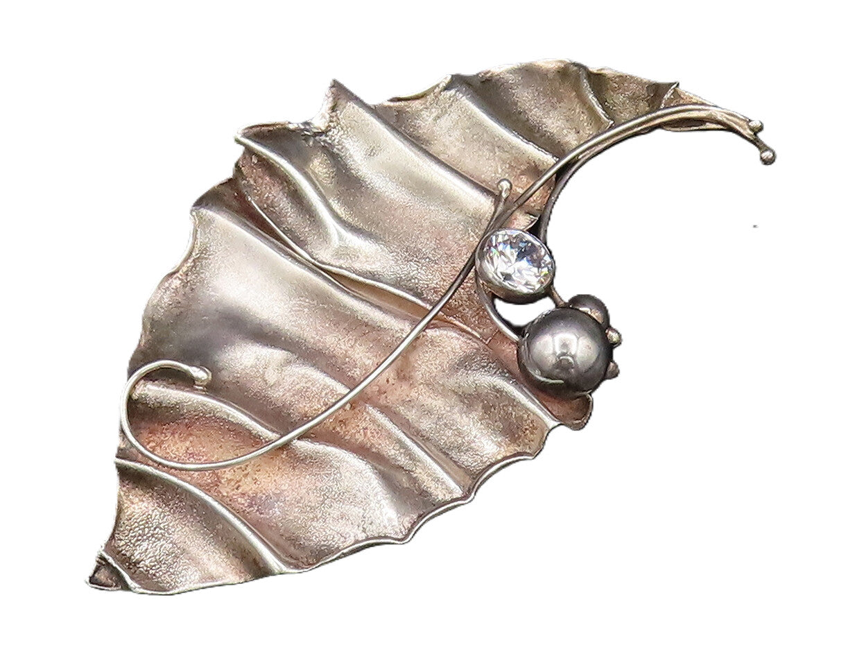 AVI SOFFER ISRAEL 925 Silver  Vintage Large Cubic Zirconia Brooch Pin  BP10030