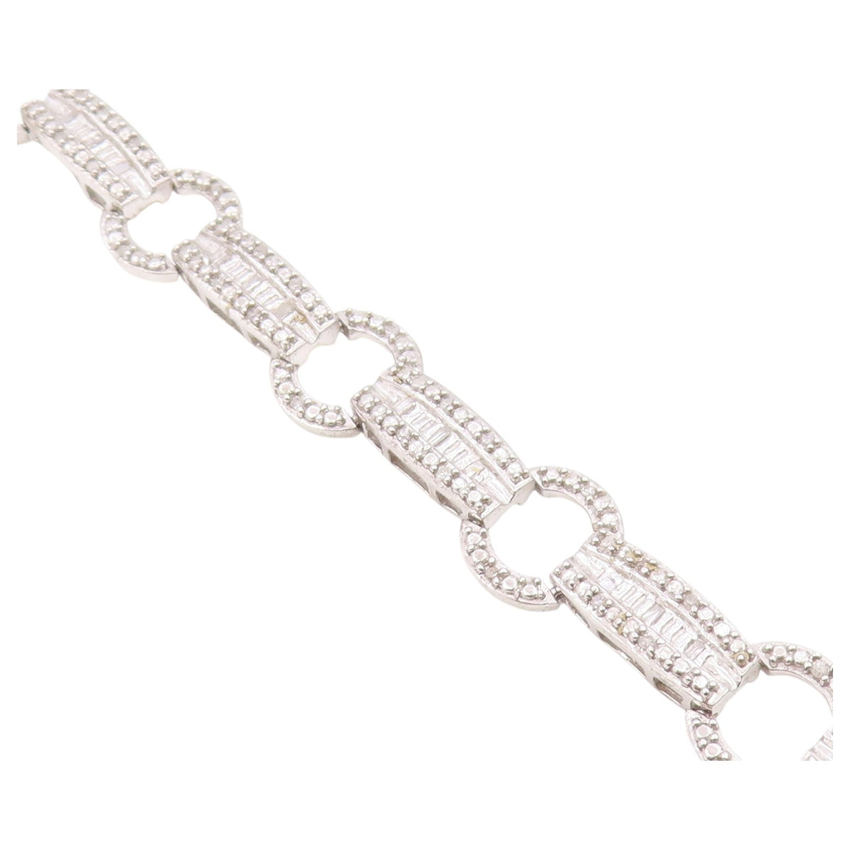 925 Sterling Silver Vintage Bracelet Real Diamonds Geometric Link Chain  BT12176