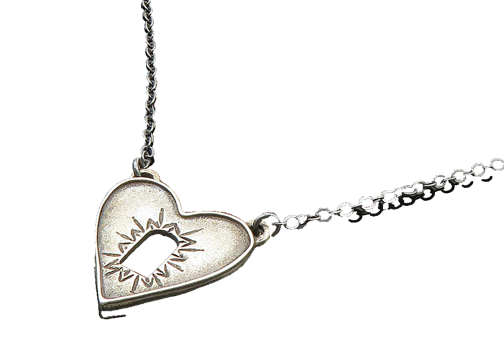 LISA LEONARD 925  Silver  Vintage Dark Tone Love Heart Chain Necklace  NE3370