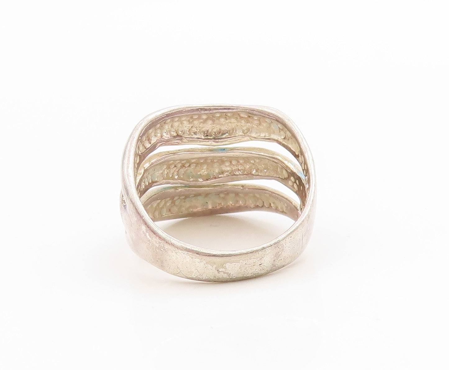925 Sterling Silver Vintage Ring Modernist Abstract Wave Band  Sz 8  RG36201
