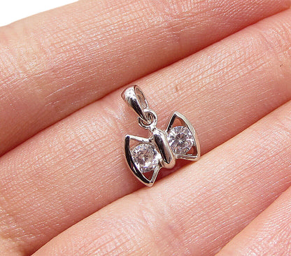 925 Sterling Silver  White Cubic Zirconia Bow Pendant  PT1929