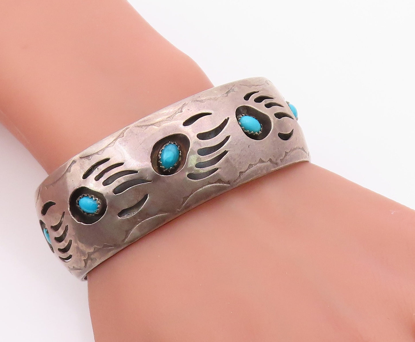 925 Sterling Silver Vintage Bracelet NAVAJO PEARLENE SPENCER Turquoise  BT12107