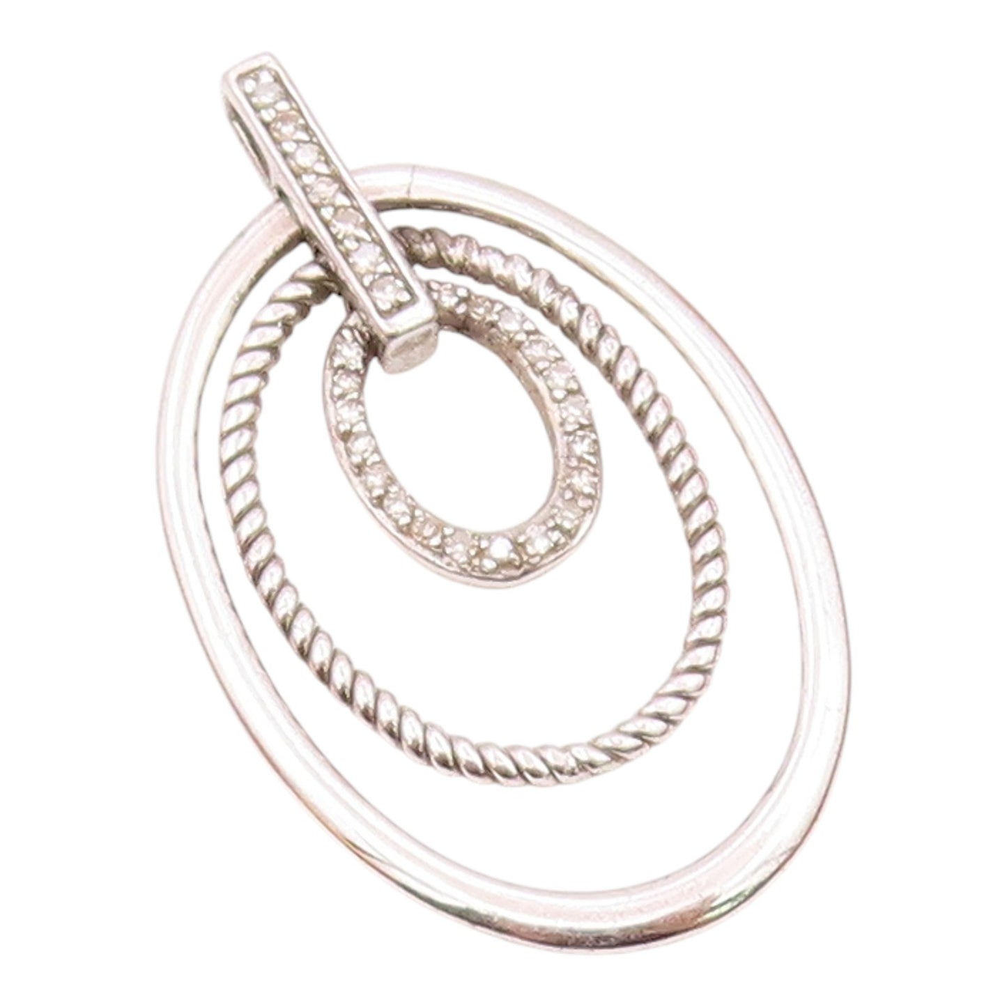 925 Silver  Vintage Graduated Open Oval Genuine Diamonds Pendant  PT20879
