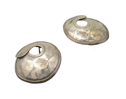 925 Sterling Silver & 14K GOLD  Vintage Hammered Dome Drop Earrings  EG8522