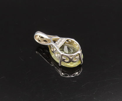 925 Sterling Silver  Vintage Prong Set Yellow Topaz Drop Pendant  PT21659