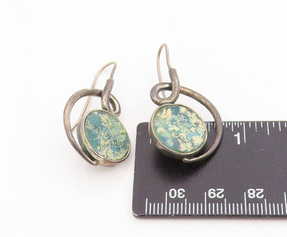925 Sterling Silver Vintage Earrings BRURIA Classic Roman Glass Dangle  EG14278