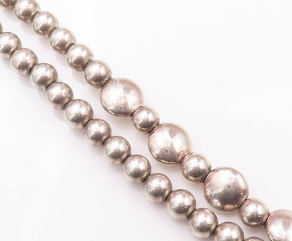 925 Sterling Silver Vintage Necklace Designer Beaded Chain Large Doughnut NE4279