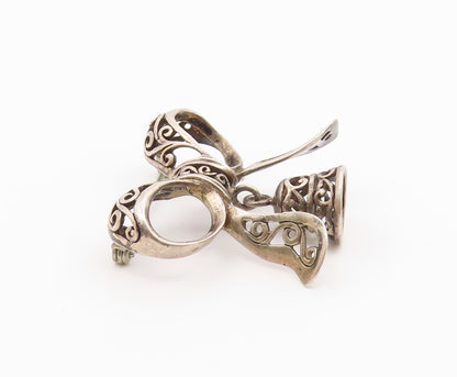 925 Sterling Silver  Vintage Bow Tied Swirl Ribbon & Bell Brooch Pin  BP7477
