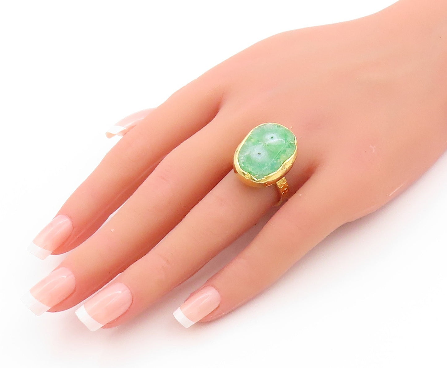 925 Sterling Silver Vintage Ring Gold Plated Green Solar Quartz  Sz 8  RG32773