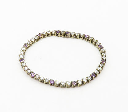 925 Sterling Silver  Vintage Cubic Zirconia & Amethyst Chain Bracelet  BT6275