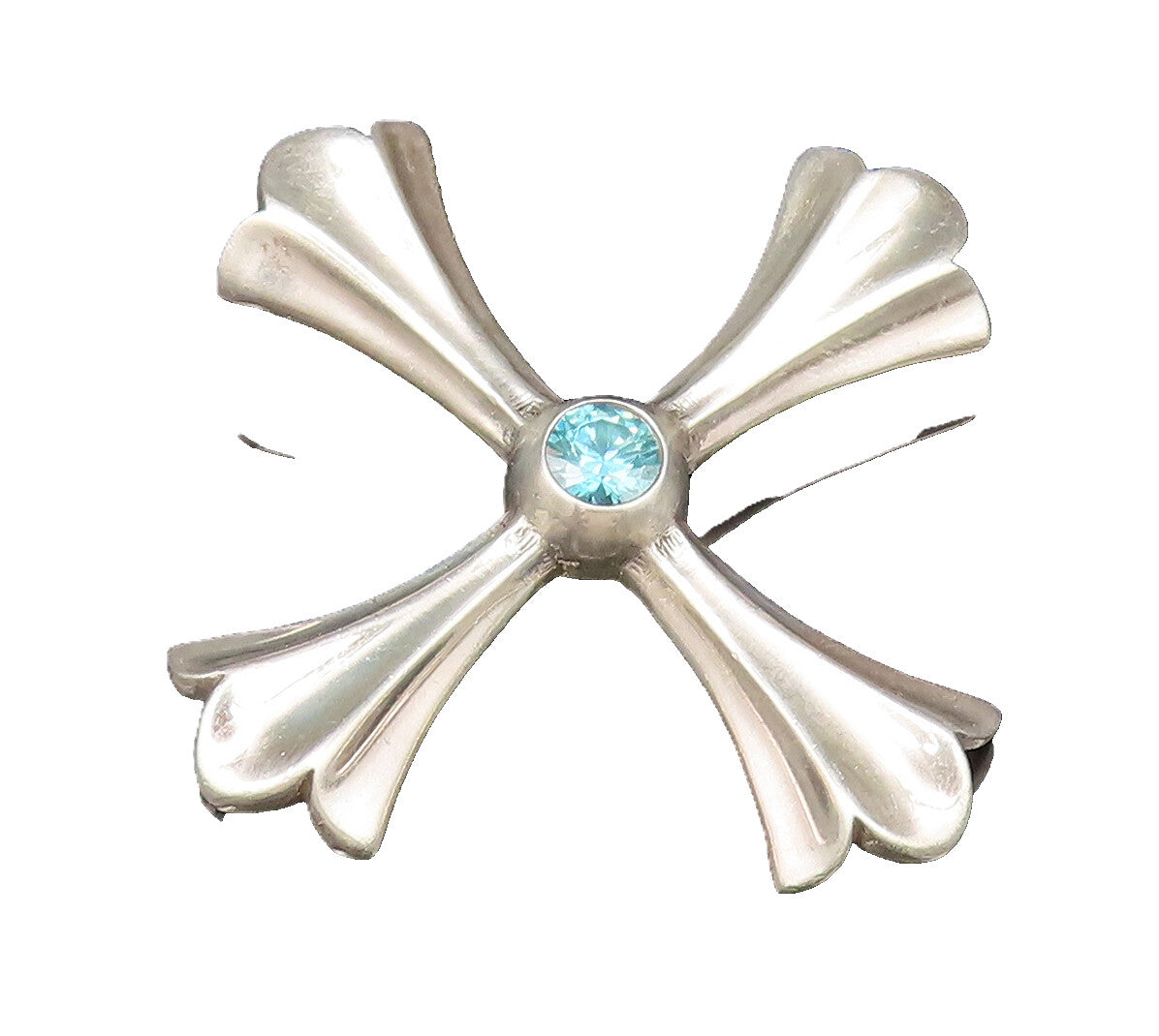 925 Sterling Silver  Vintage Fancy Blue Topaz Fluted Cross Brooch Pin  BP10067