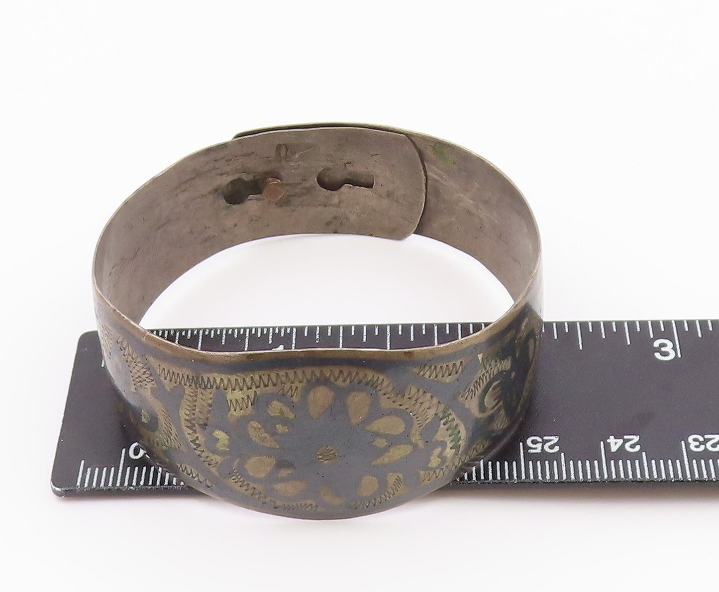 EAST EUROPE 925 Silver  Vintage Antique Etched Floral Bangle Bracelet  BT9576