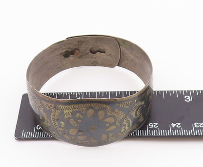 EAST EUROPE 925 Silver  Vintage Antique Etched Floral Bangle Bracelet  BT9576