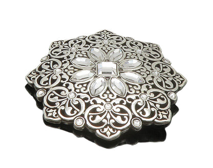925 Sterling Silver  Sparkling Cubic Zirconia Ornate Flower Pendant  PT12317