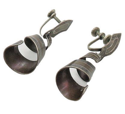 TAXCO 925 Sterling Silver  Vintage Ribbon Swirl Non Pierce Earrings  EG10675