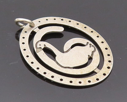 925 Sterling Silver Vintage Pendant Solid Swirly Framed Swimming Duck  PT22537