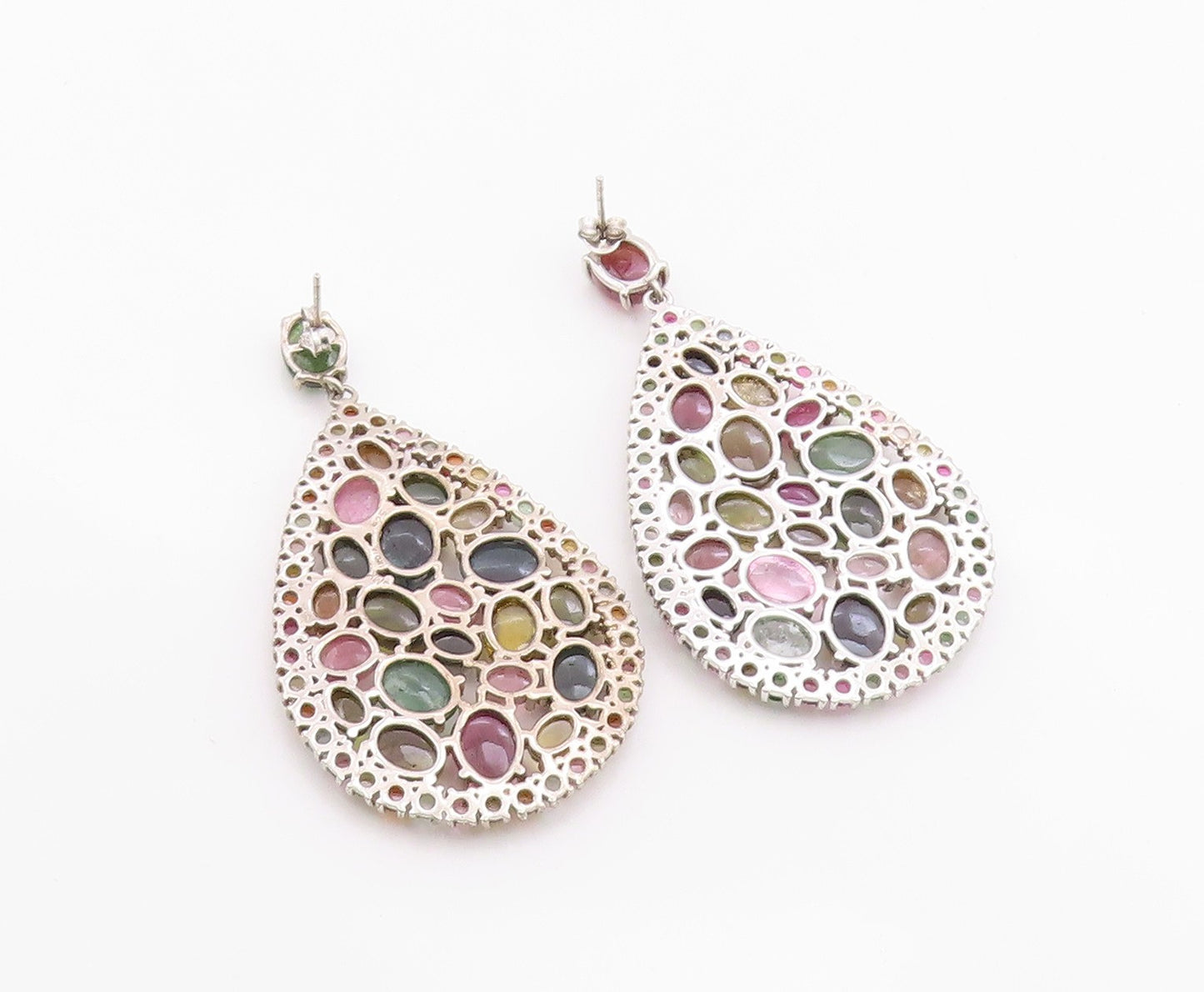 925 Sterling Silver Vintage Earrings Gemstone Large Teardrop Cluster  EG14386
