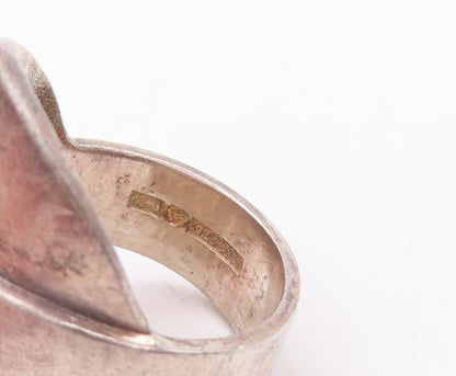 925 Sterling Silver Vintage Ring EUROPE Solid Round Plate Carved Sz 6.5  RG28440