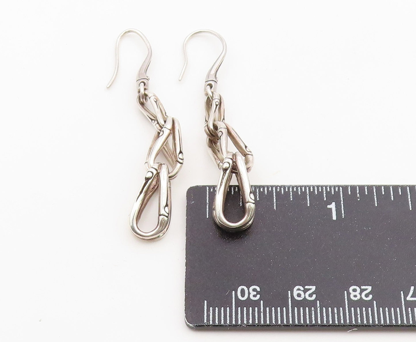925 Sterling Silver Vintage Earrings JOHN HARDY Bamboo Loop Linear Drop  EG14484