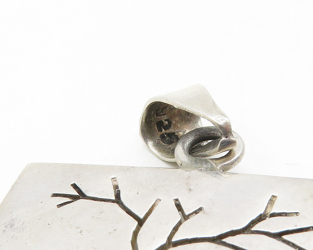 925 Sterling Silver  Vintage Adam & Eve Apple Scene Cutout Pendant  PT14418