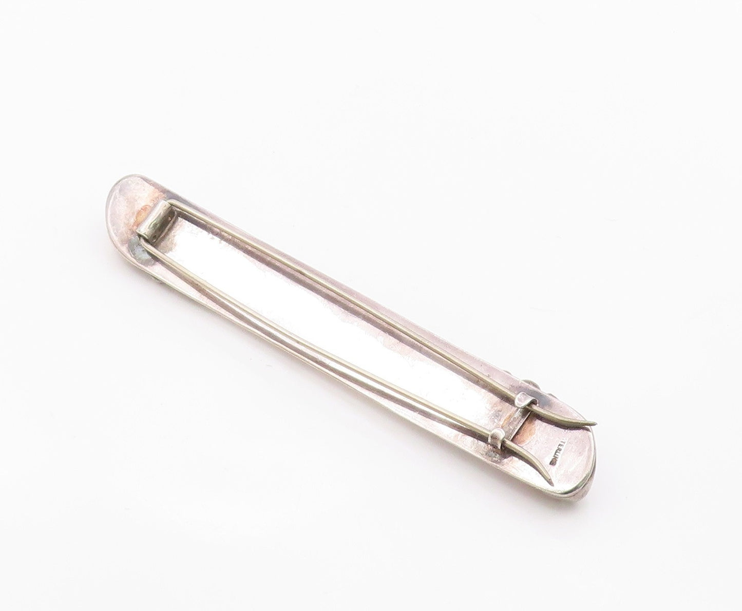 925 Sterling Silver  Vintage Floral Detail Smooth Bar 2 Prong Pin  TR2067