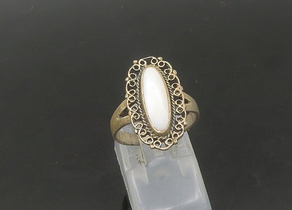 925 Sterling Silver  Vintage White Agate Swirl Trim Band Ring Sz 6  RG22272