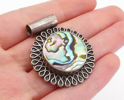 MEXICO 925 Sterling Silver  Vintage Abalone Shell Swirl Border Pendant  PT3716