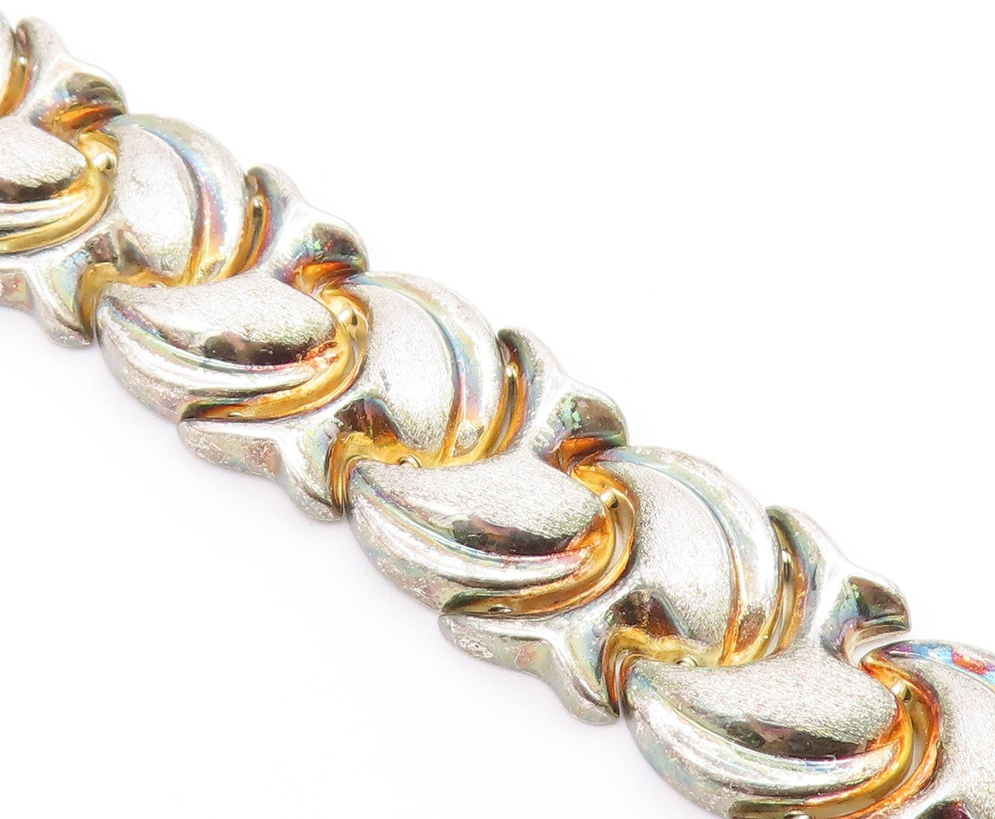 925 Silver  Vintage Brushed & Polished Swirl Abstract Link Bracelet  BT9497