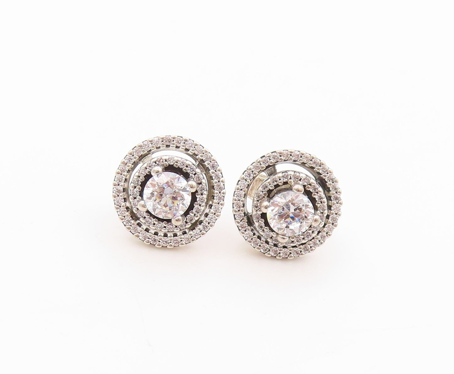 925 Sterling Silver Vintage Earrings PANDORA Topaz Halo Rings Studs EG13534