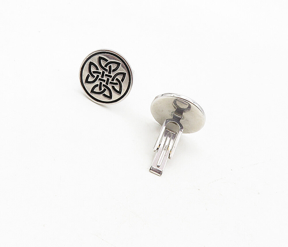 925 Sterling Silver  Vintage Shiny Celtic Knot Pattern Cuff Links  TR1535