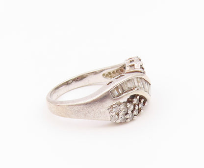 925 Sterling Silver Vintage Ring Baguette & Round Cut CZ Wave  Sz 8  RG36553