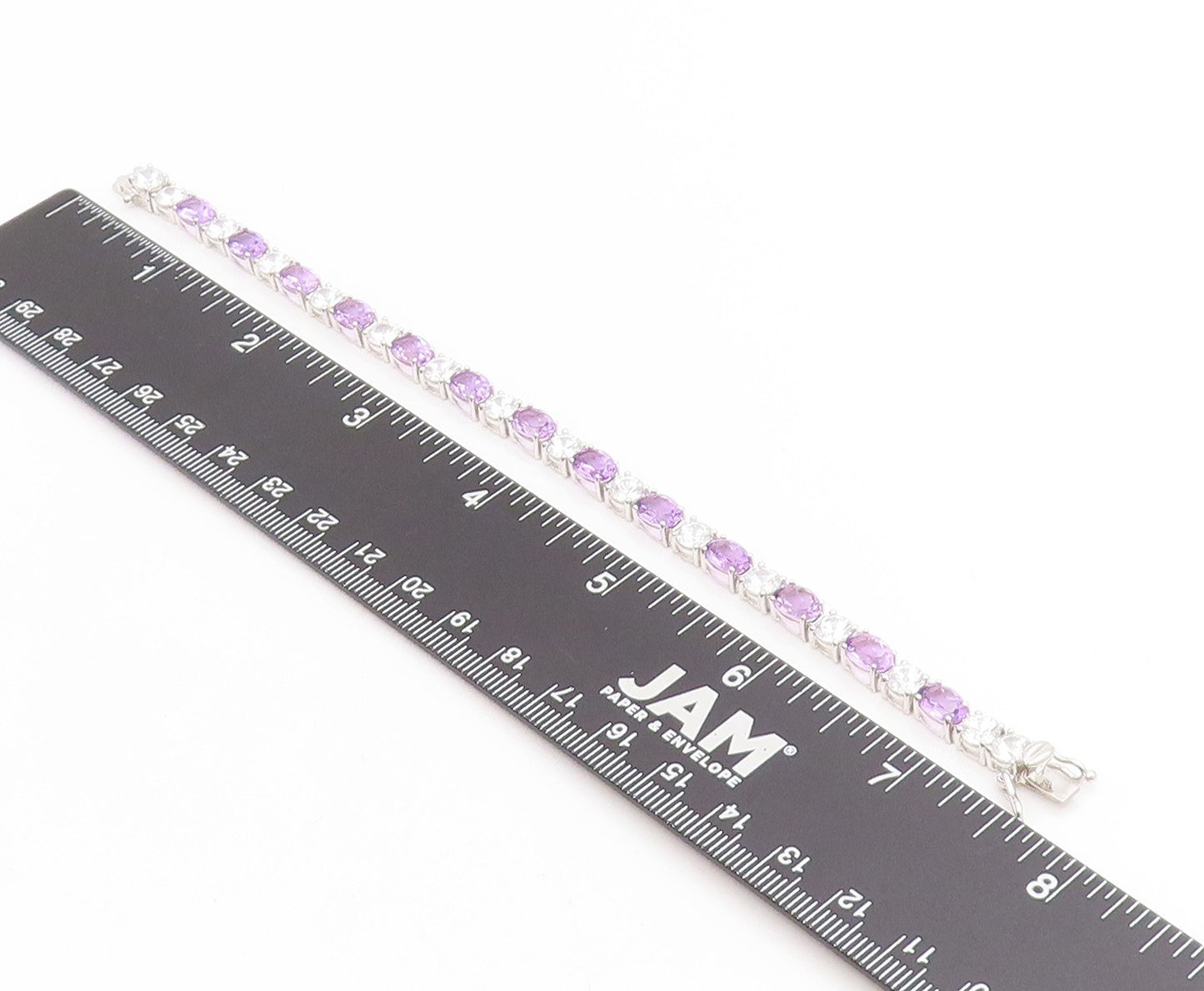 925 Sterling Silver Vintage Bracelet Amethyst & Topaz Tennis Link Chain  BT11750