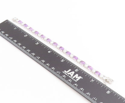 925 Sterling Silver Vintage Bracelet Amethyst & Topaz Tennis Link Chain  BT11750