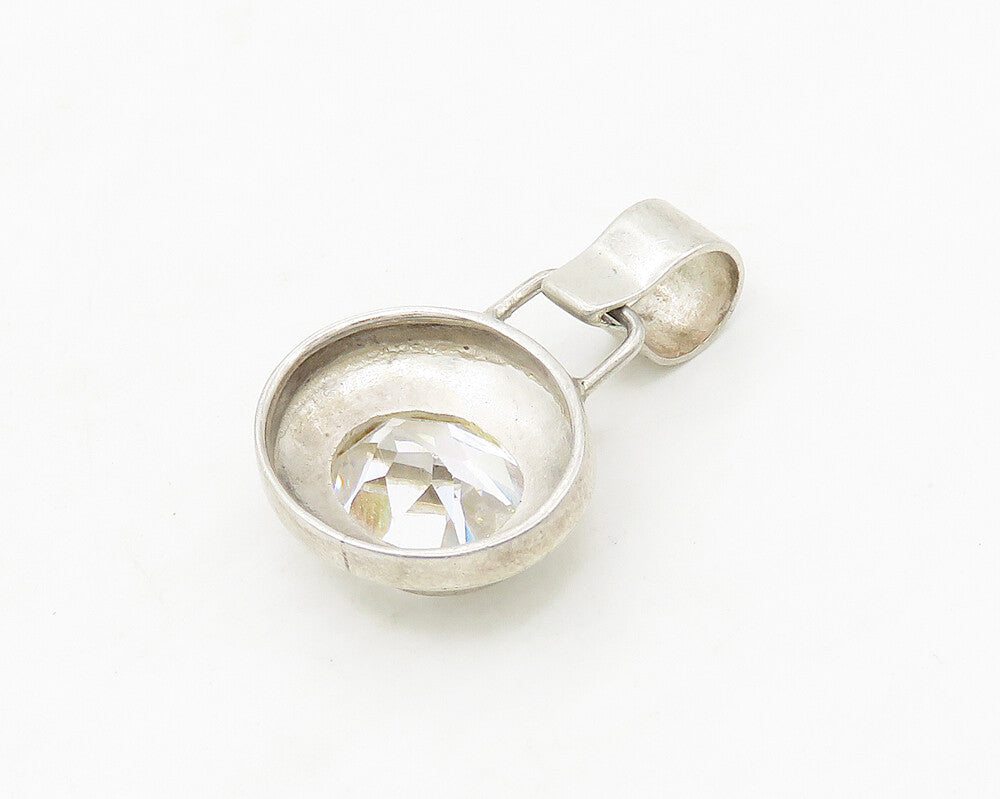 925 Sterling Silver  Vintage Faceted Cubic Zirconia Oval Pendant  PT14056