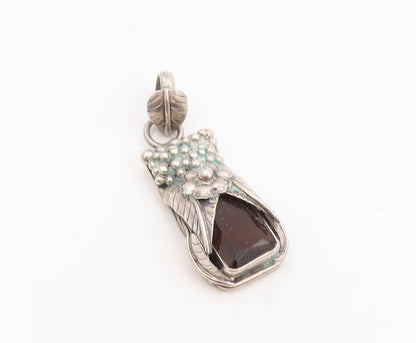 925 Sterling Silver Vintage Pendant Smoky Quartz Floral Leaf & Berries  PT25440