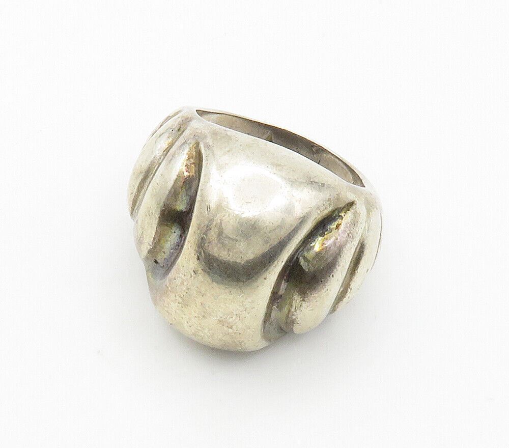 925 Sterling Silver  Vintage Smooth Dark Tone Dome Band Ring Sz 8  RG15378