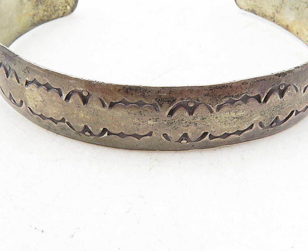 925 Sterling Silver  Vintage Antique Dark Tone Etched Cuff Bracelet  BT4099