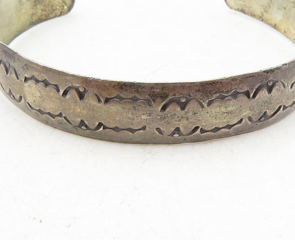 925 Sterling Silver  Vintage Antique Dark Tone Etched Cuff Bracelet  BT4099