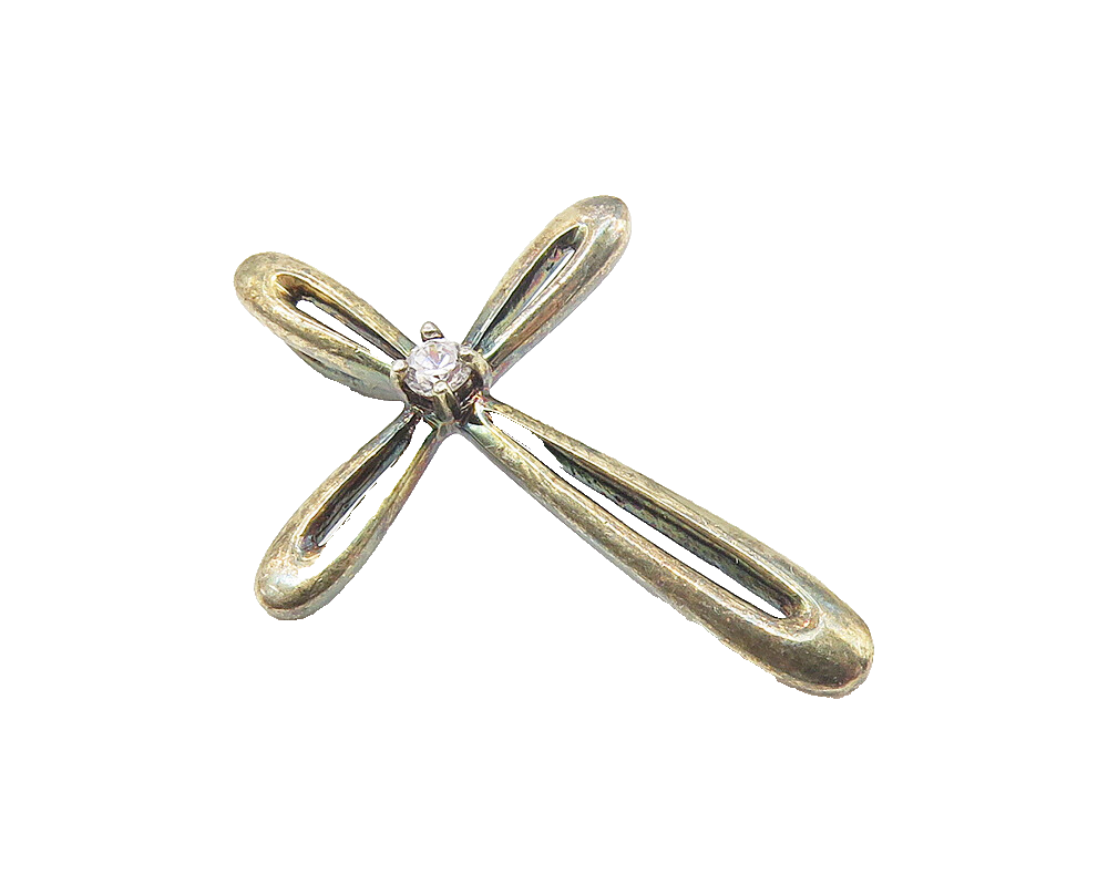 925 Sterling Silver  Vintage Topaz Dark Tone Religious Cross Pendant  PT8916