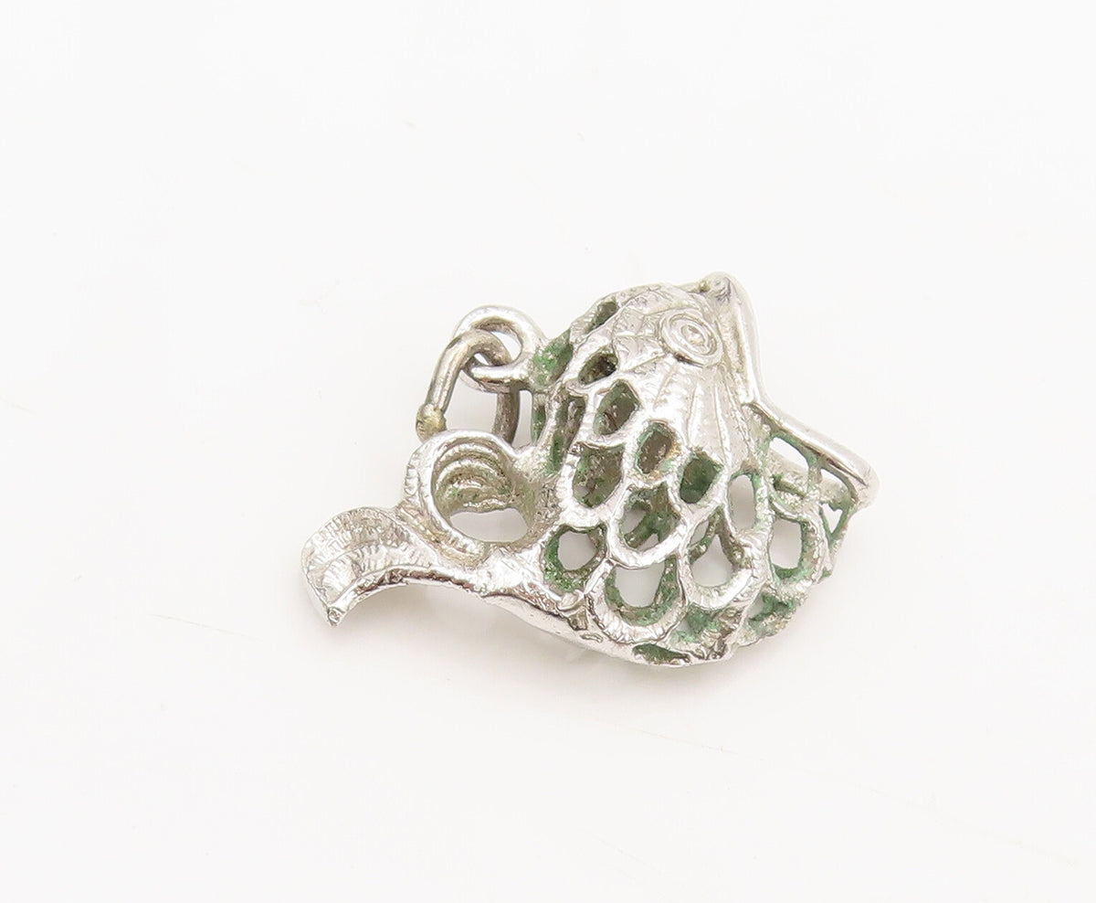 925 Sterling Silver Vintage Pendant Solid Cutout Hungry Fish Charm  PT22453