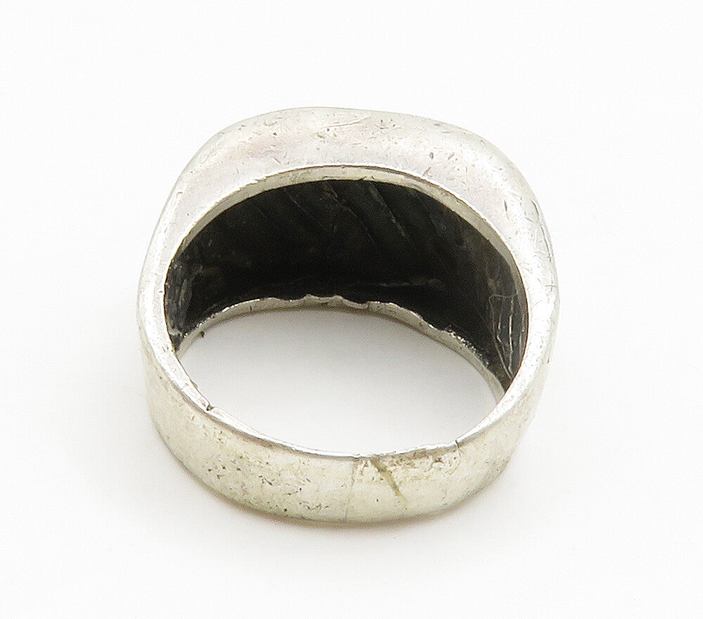 925 Sterling Silver  Vintage Shiny Slanted Dome Band Ring Sz 8  RG14848