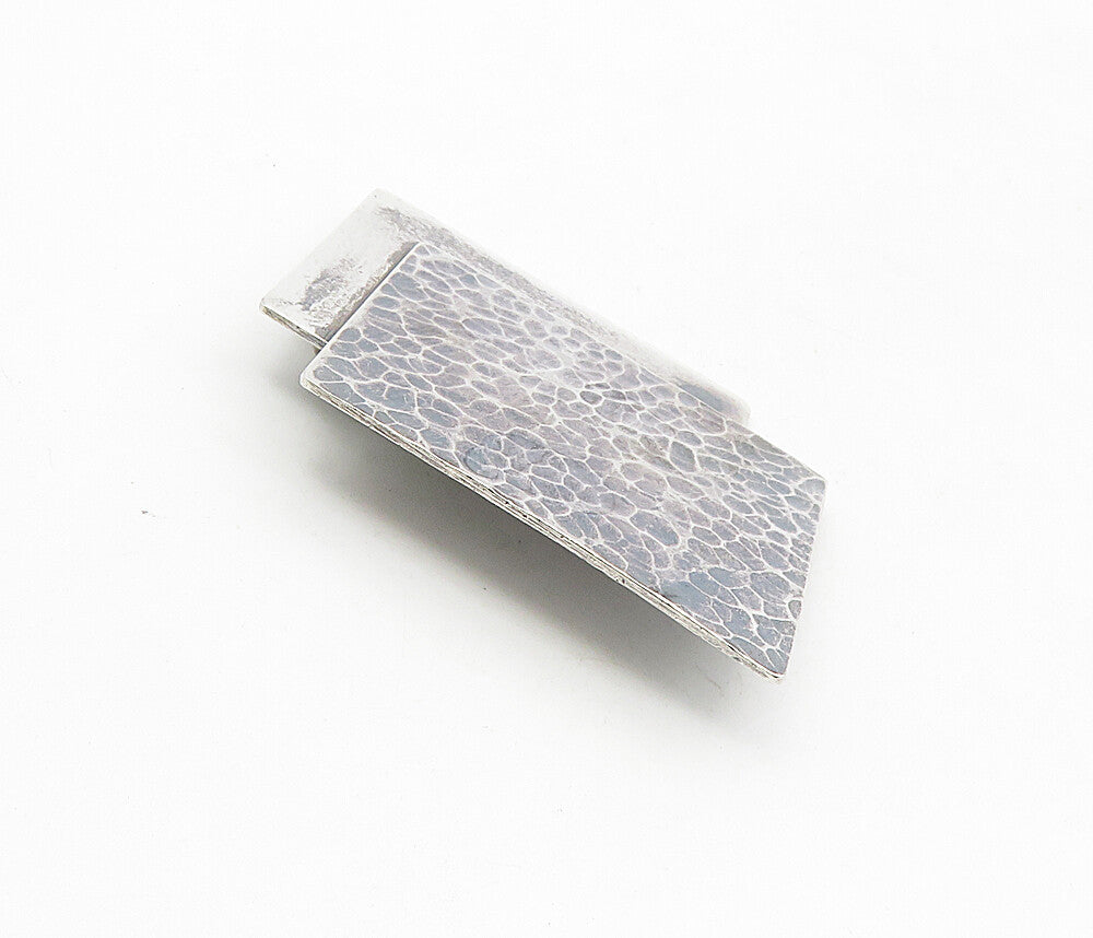 H&S 925 Sterling Silver  Vintage Dark Tone Hammered Square Brooch Pin  BP3313